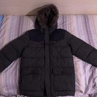Piumino Benetton uomo nero cappuccio con pelliccia