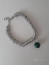 Bracciale acciaio nuovo con pendente verde