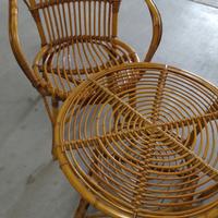 Tavolino da caffè con due poltrone vimini, vintagr