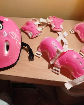 Casco e protezioni rosa panda per bambina 3/4 anni