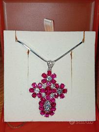 collana arg.925 croce fiorata cubic zirconia 