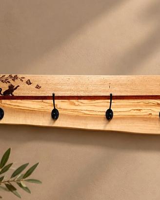 Appendiabiti da parete in legno e resina 
