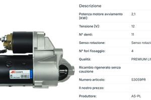 Motorino d'avviamento AS-PL S3059PR