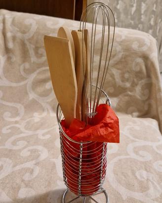 Set utensili cucina legno e silver plated 