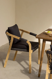 6 poltroncine sedie da esterno interno legno corda