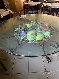 TAVOLO ROTONDO CRISTALLO E CERAMICA