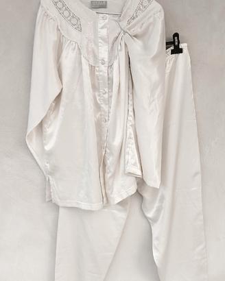 Pigiama donna vintage in raso, tg 50 / 52, bianco