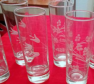 SET 8 BICCHIERI LONG DRINK VETRO ARTISTICO ANNI 70