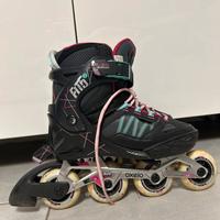Roller bambino FIT 5 Nero-Verde-Fucsia allungabili