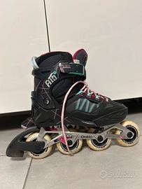 Roller bambino FIT 5 Nero-Verde-Fucsia allungabili