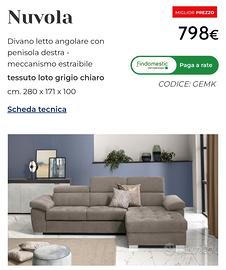 divano letto matrimoniale con penisola a destra.