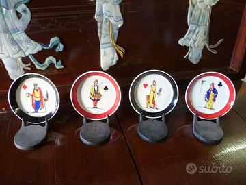 Set semi carte da gioco 4 piattini porcellana vint