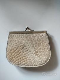 Portamonete bianco beige in coccodrillo 