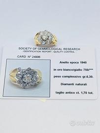 ANELLO ORO 18KR DIAMANTI CT 1.70 EPOCA 1940