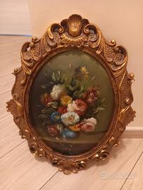 quadro olio su tavola ovale dipinto a mano 