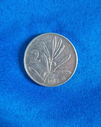 Una 1 Lira e due 2 lire del 1954 storiche antiche