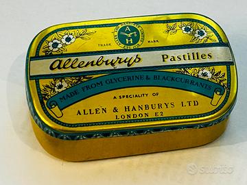 Scatola di latta vintage di pastiglie Allenburys