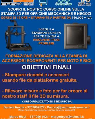 STAMPANTE 3D E CORSO FORMAZIONE PER  CICLOFFICINA