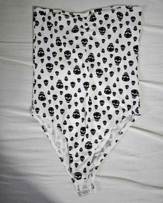 Body donna bianco teschi neri stile Gothic/Rock