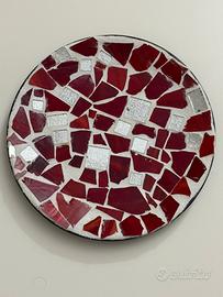 Piatto decorativo mosaico rosso e argento 26 cm