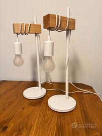 2 lampade da tavolo metallo bianco e legno