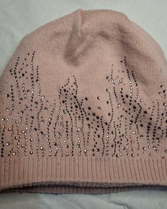 cuffia in lana rosa cipria