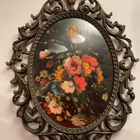 Cornice ovale vintage antica in ottone e vetro