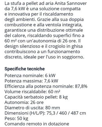 Stufa a pellet da 7, 6 kw