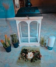 Lanterna da giardino in legno, con accessori 