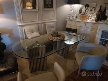 Tavolo cristallo e acciaio