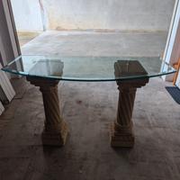 Consolle con Colonne in Tufo e Top in Vetro 