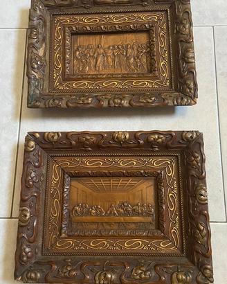 Coppia  bassorilievi religiosi vintage in metallo