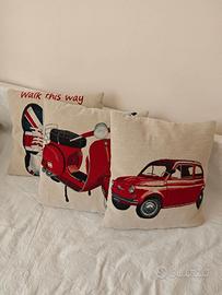 Set 3 cuscini vintage Vespa - Fiat 500 - Sneakers