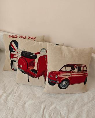 Set 3 cuscini vintage Vespa - Fiat 500 - Sneakers