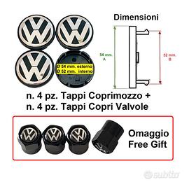 4 pz Tappi Coprimozzo 54 mm Volkswagen + omaggio