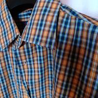 Camicia  manica lunga quadri arancione azzurro