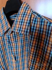 Camicia  manica lunga quadri arancione azzurro
