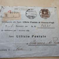 Busta Racc. "Incasso" 1928 Genova-Pisa (Stampa Sic