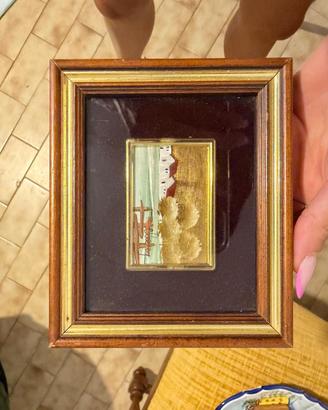 Miniquadro vintage paesaggio argento e oro 13x11