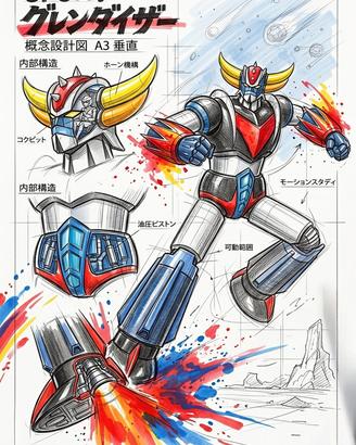 UFO Robot Goldrake Stampa Artistica Concept Art