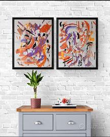 Dittico quadri astratti dipinti su tela