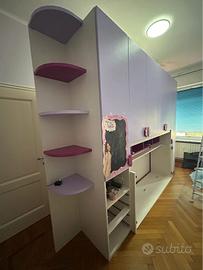 Cameretta a ponte 6 ante, 4 cassetti, due letti