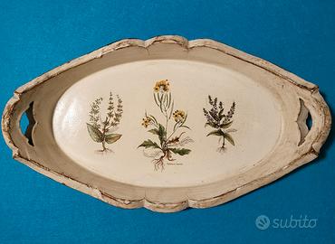 Vassoio Vintage in Legno Laccato Finitura Floreale