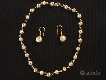Collana girocollo con orecchini sfera argento