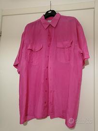 Camicia in seta rosa a maniche corte 