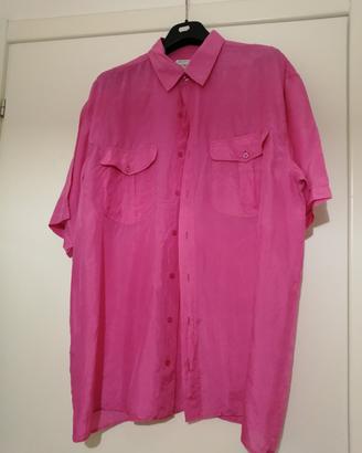 Camicia in seta rosa a maniche corte 
