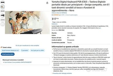 Yamaha Digital Keyboard PSR-E363 – Tastiera Dig