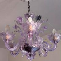 Lampadario in vetro Murano glicine/lilla