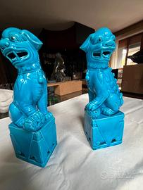 Coppia Leoni di Fu (Cani di Pho) Ceramica Turchese