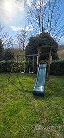 altalena doppia con scivolo e casetta